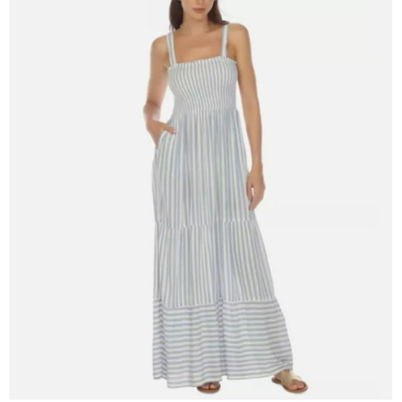 RAVIYA Women's Tiered Striped Dress Cover-up In Blue Size M