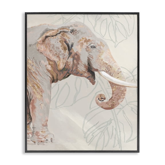 Stupell Industries Contemporary Elephant & Tropical Leaves Black Framed Giclee Art, 11 x 14, by Patricia Pinto