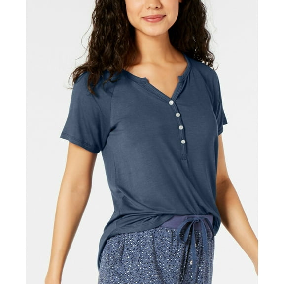 Women's Alfani Super Soft Henley Pajama T-Shirt Blue Size XXL