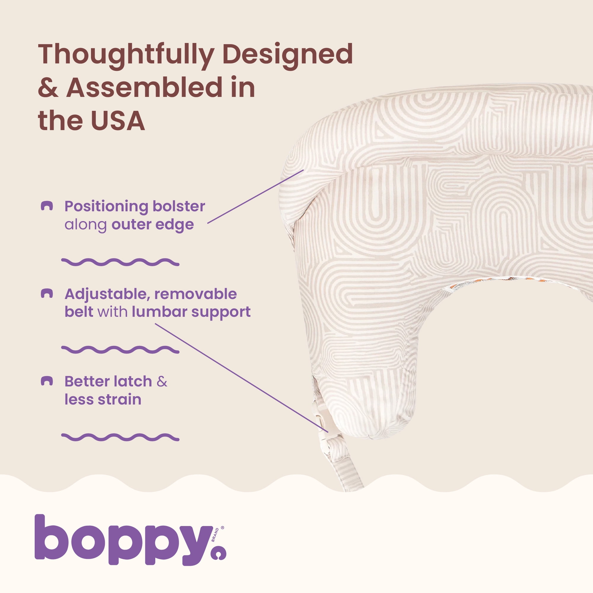 Boppy Complete Nursing Pillow – Ergonomic Bottle and Breastfeeding Pillow – 2-in-1 CloseComfort Design With Belt and Full-Length Positioning Bolster-Oat Retro Arches
