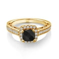 thumbnail image 2 of Gem Stone King 1.50 Ct Cushion Checkerboard Black Onyx White Created Sapphire 18K Yellow Gold Plated Silver Ring, 2 of 6