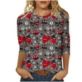 thumbnail image 2 of JTZGDY Baseball T-Shirts for Women Dressy Casual Summer 3/4 Lenght Sleeve Round Neck Graphic Tunic Tees Tops Loose Oversized Soft Cotton Blouse Dark Gray L, 2 of 6