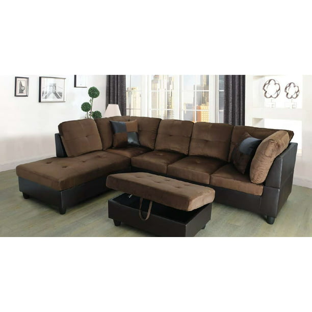 hermann left chaise sectional sofa with storage ottoman chocolate brown microfiber