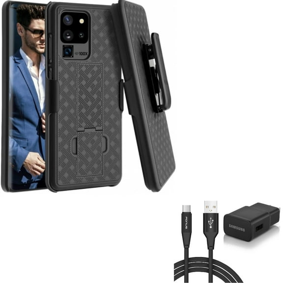 Case Belt Clip w Fast Home Charger for Samsung Galaxy S20 Ultra - Holster Swivel Cover, Type-C 6ft USB-C Cable