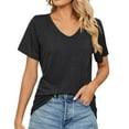 thumbnail image 1 of B91xZ Hauts et Blouses pour Femmes Manches Courtes T-Shirt en Coton Léger Col Rond, Coupe Moderne, Noir TG, 1 of 5