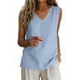 thumbnail image 2 of Nestiefly Cotton Linen Tank Tops for Women V Neck Causal Sleeveless Summer Gauze Linen Shirts Plus Size Camisole Summer 2026 Light Blue 2XL, 2 of 5