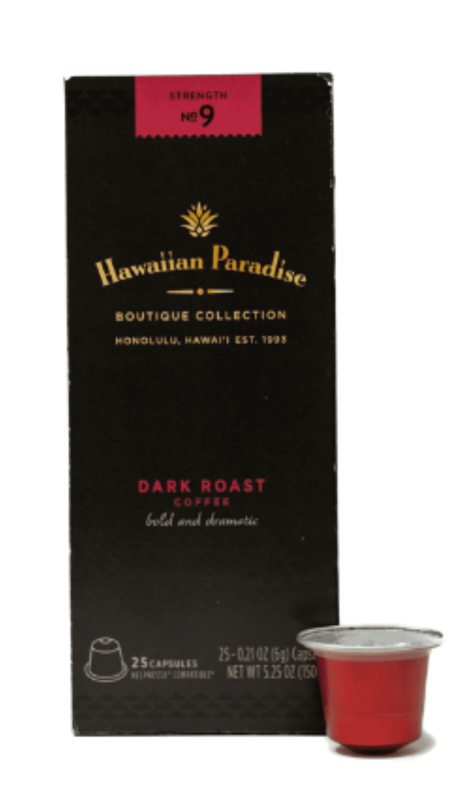 Hawaiian Paradise Coffee Pods: 25 Gourmet Coffee Capsules for Nespresso Machines (Original Line), Rich Dark Roast Arabica Ground Coffee Sustainably Grown & Roasted, Boutique Collection
