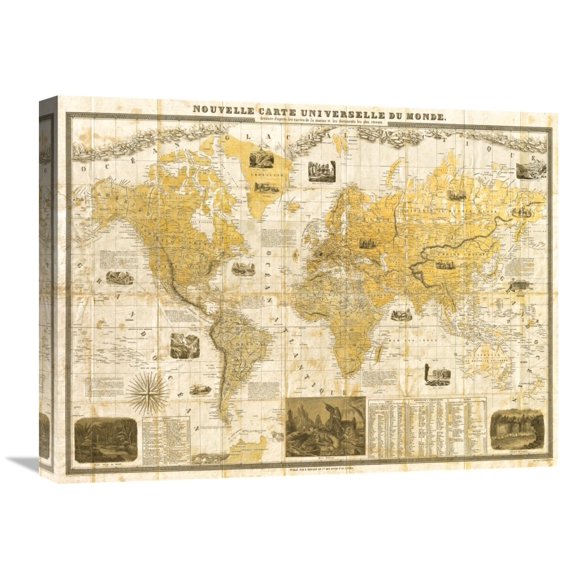 Global Gallery Joannoo 'Gilded 1859 Map of the World' Canvas Wall Art