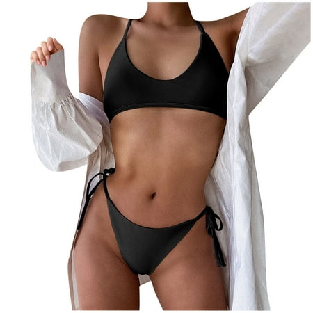 

Finelylove Sexy Swimsuit For Women Lightly Lined Sport Bra Style Bikini Black L