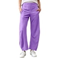 thumbnail image 2 of Womens Barrel Pants, Elastic Waist Baggy Ankle Pants with Pockets, Quick Dry Travel Running Outdoor Wear | VerBelle,Purple S, 2 of 9