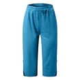 thumbnail image 4 of NinXxx Women's Elastic Waist Pure Color Blend Cropped Trousers Everyday Sky Blue S, 4 of 7
