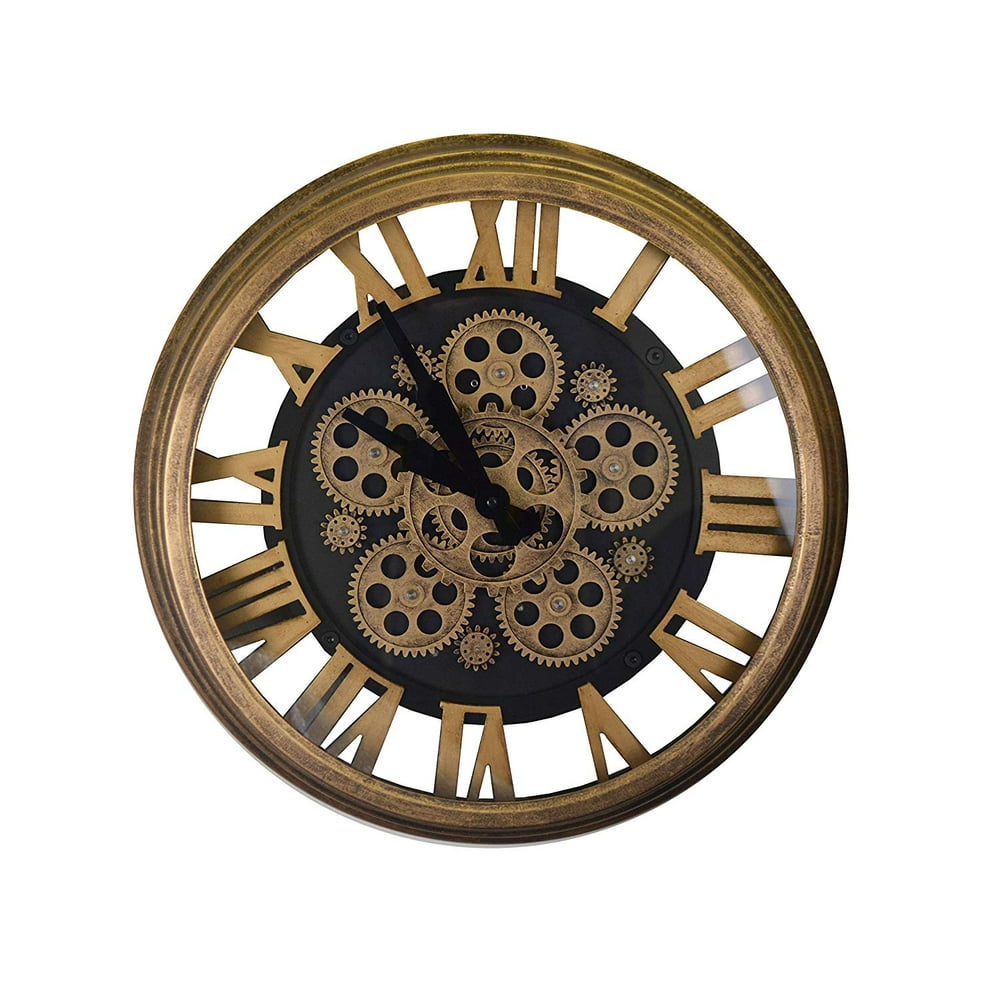 Steampunk Style Black and Gold Skeleton Wall Clock With All Moving