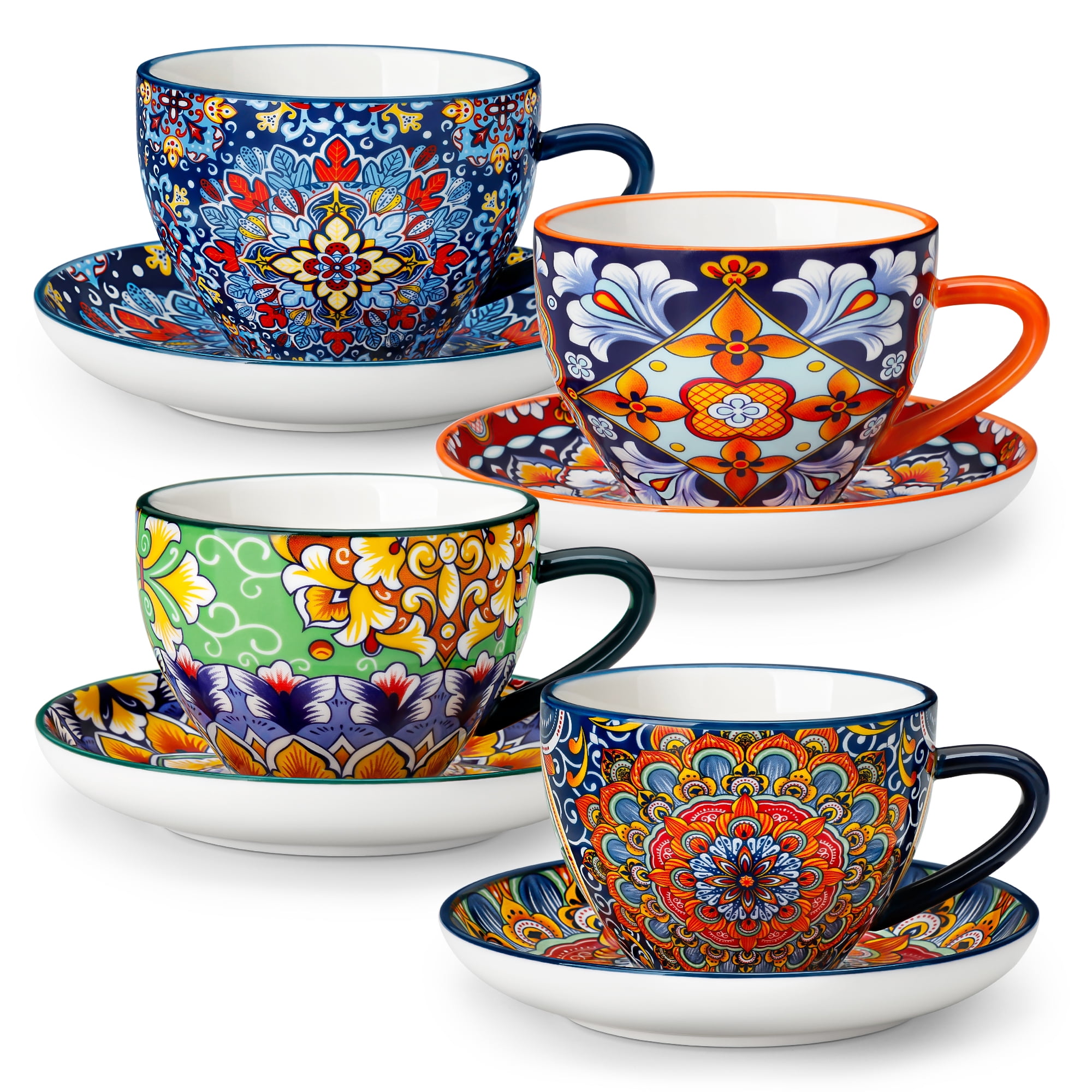 Marcelle 4 Pc 14oz Stackable Ceramic Coffee Mugs with Holder Rack