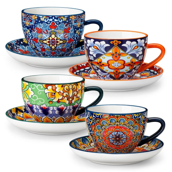 vancasso Ceramic Coffee Cup and Saucer Set of 4, 8 oz Porcelain Espresso Cappuccino Cups with Saucers, Series SIMI