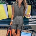 thumbnail image 2 of Plus Size Dresses Elegant Solid V Neck Sleeveless Button Front Ruffled Hem Short with Pleated Bust Womens Dress Grey XXXL, 2 of 4