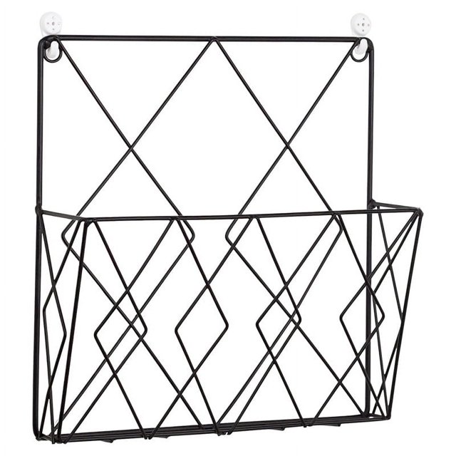 nipocaio Hanging Magazine Rack Metal Magazine Rack, Newspaper Rack Newspaper Basket Wall Mounted Magazine Rack for Magazines, Books and Office Documents (Black)26*25*7cm(without side hooks)