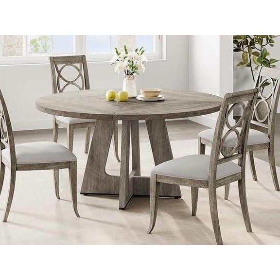 47" Round Dining Table Set for 4 to 6, Farmhouse Kitchen Table with Wooden Top and Pedestal Base, Circle Dinner Table for Dining Room, Kitchen Room - Grey (No Chairs)