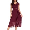 thumbnail image 2 of Gala Dresses for Women V Neck Floral Lace Short Sleeve Bridesmaid Maxi Dress Wedding Mid Length Formal Evening Dress XXL, 2 of 8
