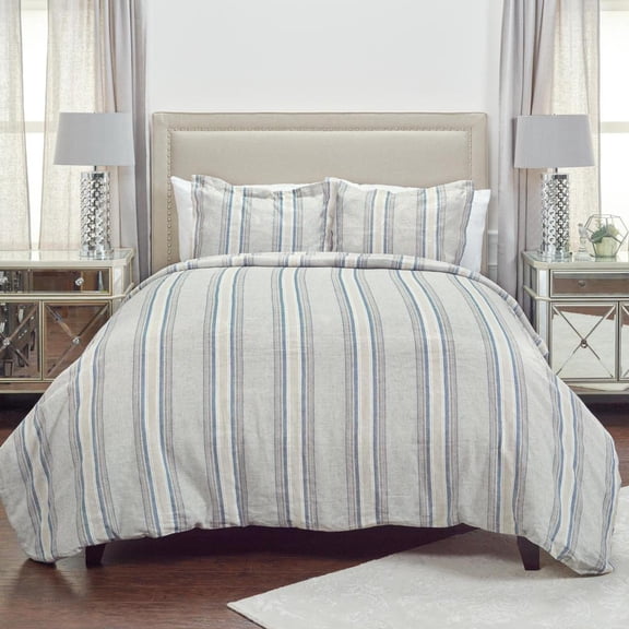 Rizzy Home Stripe 20" x 36" Natural/Blue Linen King Sham