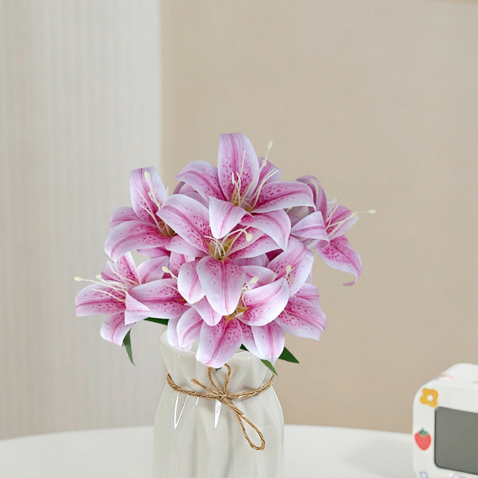 ERTZAE Balcony Flower Decor,Cool Color Lily Stems,Event Hall Lilies,Faux Lily Stems,Decorative Lily Bouquet,Pink 10-Head Artificial Lily Bouquet 18Inch,Realistic Flower Stem for Vase Decor