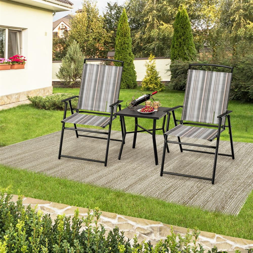 Spaco Set of 2 Patio Folding Sling Chairs Space-saving Dining Chair, Outdoor Chairs, Patio Furniture-Gray