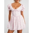 thumbnail image 3 of EYIIYE Robes d'Été Mini pour Femmes Robe de Soirée à Manches Courtes Col en V Robe de Rencontre Imprimé Floral Robe Mignonne Sexy Décontractée pour Fête, 3 of 8