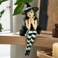 thumbnail image 4 of Green Hair Shelf Sitting Witch Figurine with Black Cat,1PCS Gothic Resin Edge Sitting Witch Statue with Witch Hat,12" Spooky Fall Halloween Decor for Tabletop& Bookshelf, 4 of 5