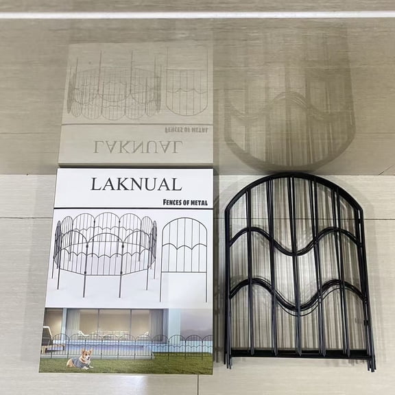 LAKNUAL Fences of metal,Dog Fence Outdoor for Yard Garden Fence 13ft (L) X 2ft (H) Black Animal Barrier with No-Dig Stakes Arched Rustproof Metal Fence Decorative