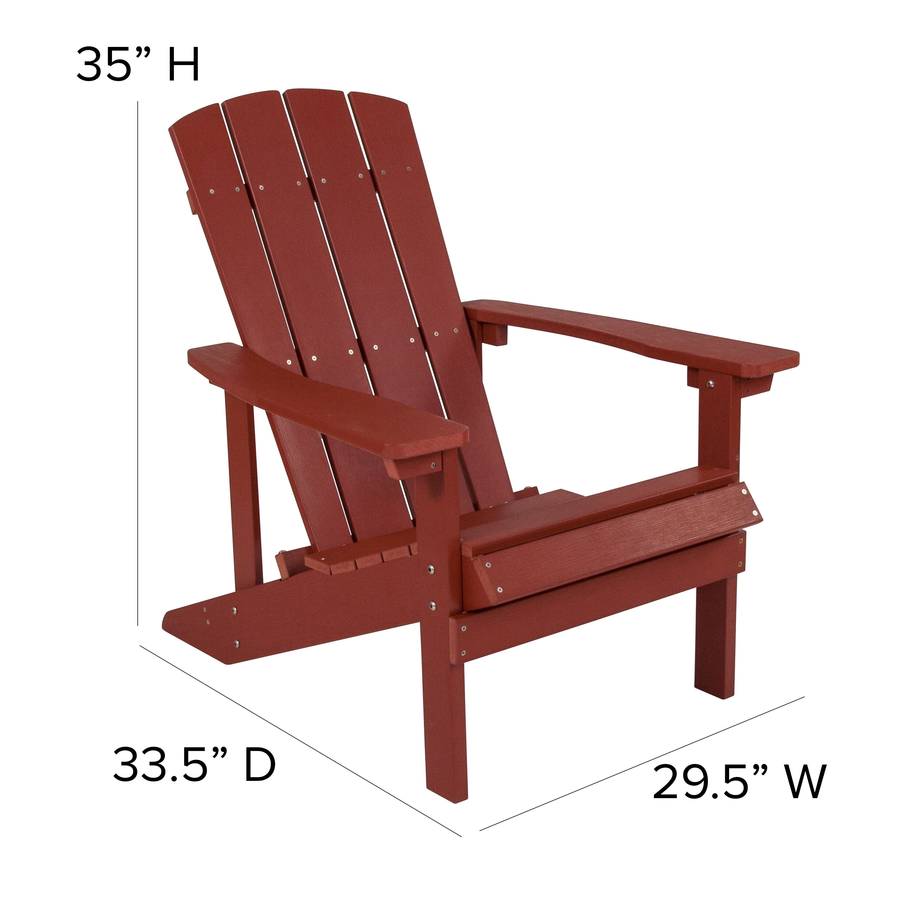 Merrick Lane Red Adirondack Patio Chair With Vertical Lattice Back And Weather Resistant Frame