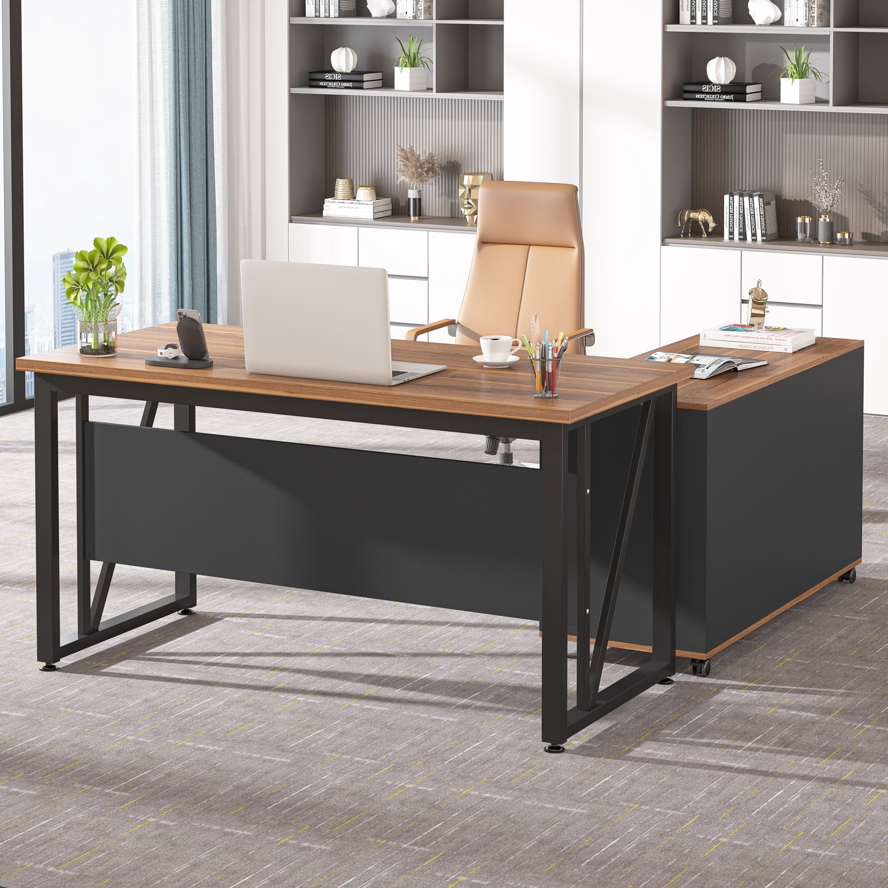 55-Inch Executive Computer Desk with 43-Inch Lateral File Cabinet