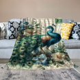 thumbnail image 2 of JRXY Colorful Peacock Feather Peach Tree English Vintage Background Flannel Fleece Blanket White, 2 of 6