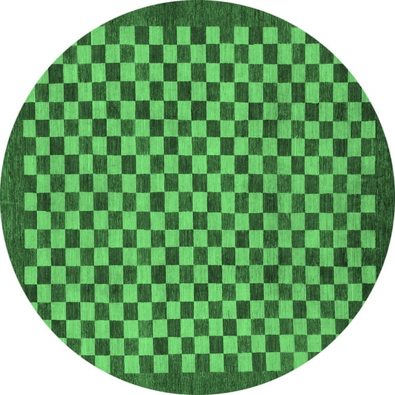 Ahgly Company Indoor Round Checkered Emerald Green Modern Area Rugs, 5' Round