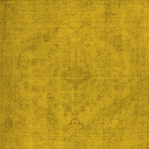 Ahgly Company Machine Washable Indoor Square Oriental Yellow Industrial Area Rugs, 7' Square