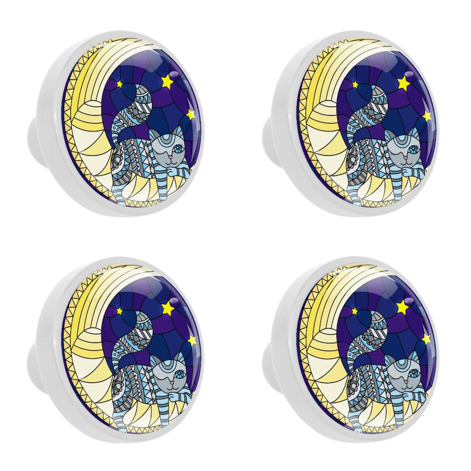 Ownta 4Pcs Kitchen Knob Round Cat Stained Glass Knobs Closet