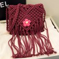 thumbnail image 3 of Monedero de ganchillo bohemio para mujer con borla bolso de hombro de playa de verano (rojo vino), 3 of 8