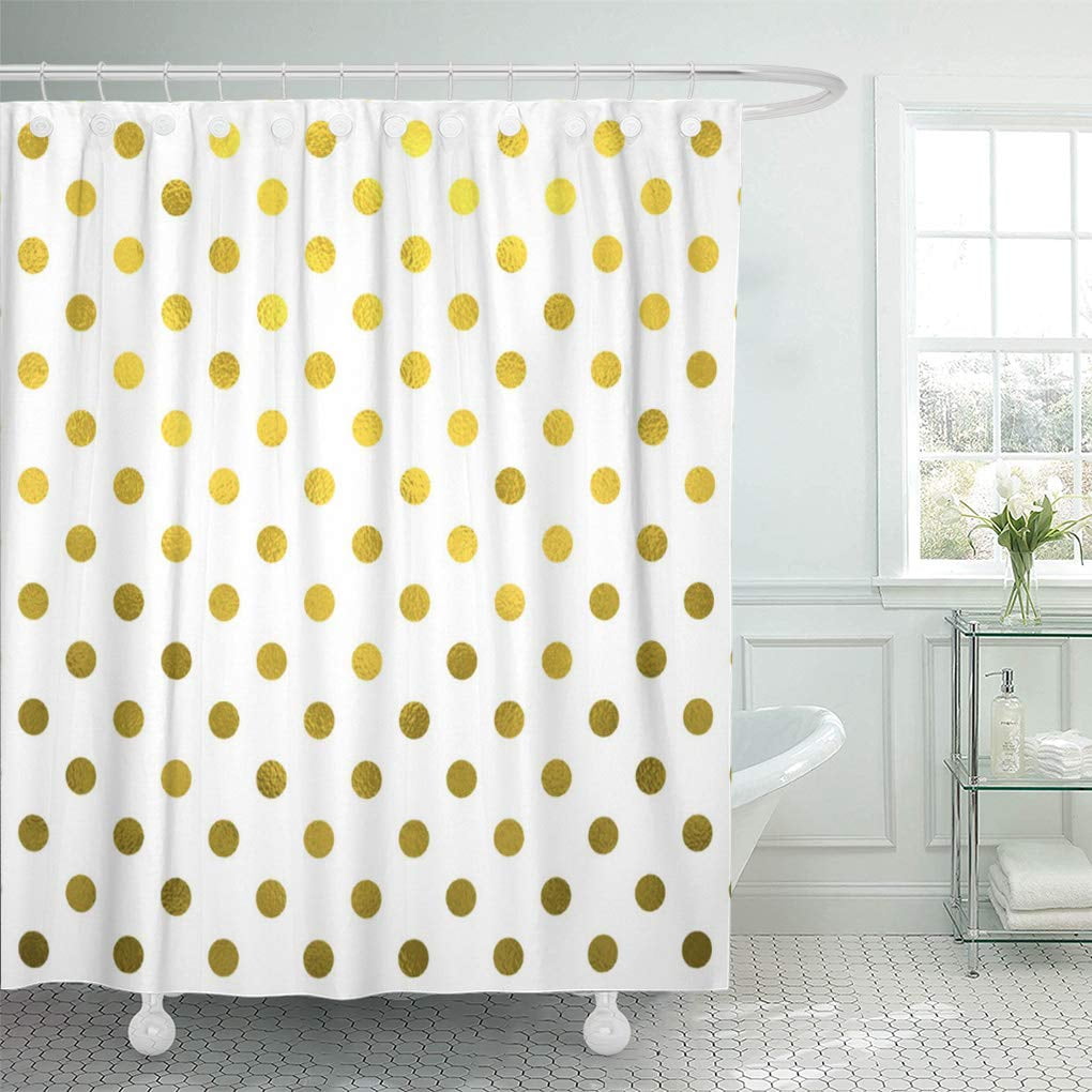 SUTTOM Swiss Gold Leaf Polka Dot on White Pattern Shower Curtain 60x72