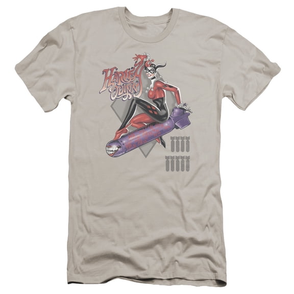 DC Comics Harleys The Bomb Premium Canvas Adult Slim Fit 30/1 T-Shirt Silver