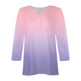 thumbnail image 4 of TKLPEHG Women's 3/4 Sleeve Tops V-Neck Button Shirt Casual Loose Fashion Gradient Color Print Fall Tops Comfy Lightweight Pullover (Pink,S), 4 of 5