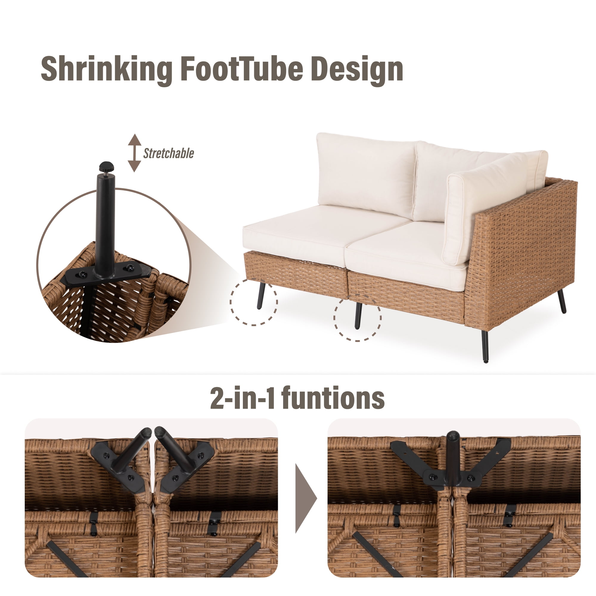 LAUSAINT HOME 8 Pieces Outdoor Furniture Set, Patio Rattan Wicker Sectionals with 6 Chairs and 2 Ottomans, Beige Cushions