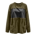 thumbnail image 5 of Ozmmyan Womens Fleece Sweatshirts solid color Loose Crew neck mid length Sweat Shirts autumn and winter casual large pocket style, 5 of 6