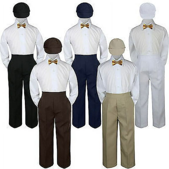 4pc Boys Suit Set Gold Bow Tie Baby Toddlers Kids Formal Hat Pants S-7 Wedding