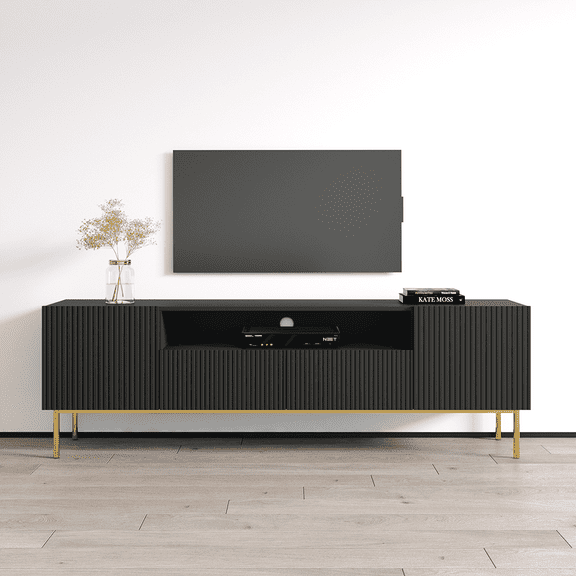 Nicole TV Stand for TVs up to 85", Mid-Century Modern Matte 75" Entertainment Center, TV Media Console with Storage Cabinets