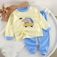 thumbnail image 2 of dmqupv Satin Girls Pajama Set Childrens Comfortable And Breathable Long Sleeved Home Clothes Cute Cartoon Pattern Pajama Set Sky Blue,Size for 5-6 Years, 2 of 3