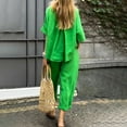 thumbnail image 7 of GILIGEGE Linen Sets for Women 2 Piece Summer Womens Summer Casual Solid Color Crewneck Top & Pants Cotton Linen Two Set Wide Leg Pants Tracksuit Lounge Matching Sets Green 3Xl, 7 of 7