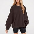thumbnail image 2 of Wang6 Womens Plus Size White Sweatshirts Long Sleeve Crew Neck Tunic Pullovers Comfy Fall Loose Fit Drop Shoulder Solid Tshirts Tops Coffee XXXL, 2 of 5