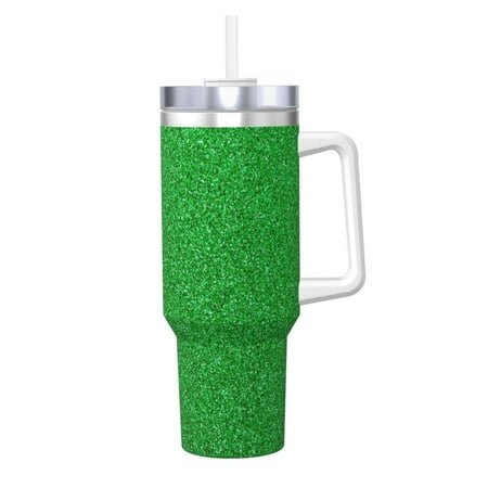 

Daiia Green Sparkling Shiny Printed 40 oz Tumbler with Handle Ice Bully Insulated Tumbler 2 in 1 Lid Insulated Water Bottle Stainless Steel Travel Coffee Mug