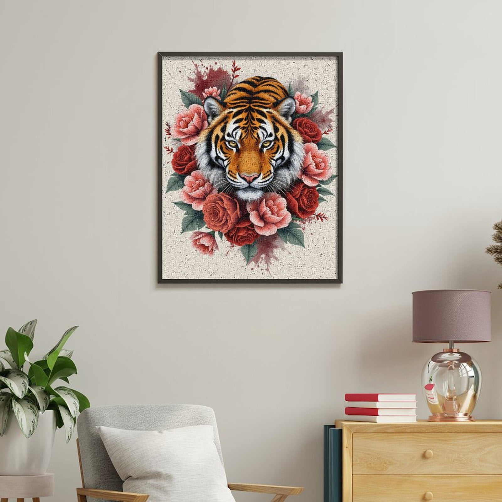 Paint By Numbers Kit for Adults Beginner - DIY Tiger Flowers Art Print Canvas Painting Kits for Adults, Frameless Paint By Number for Adults for Home Wall Decor 16x20 Inch