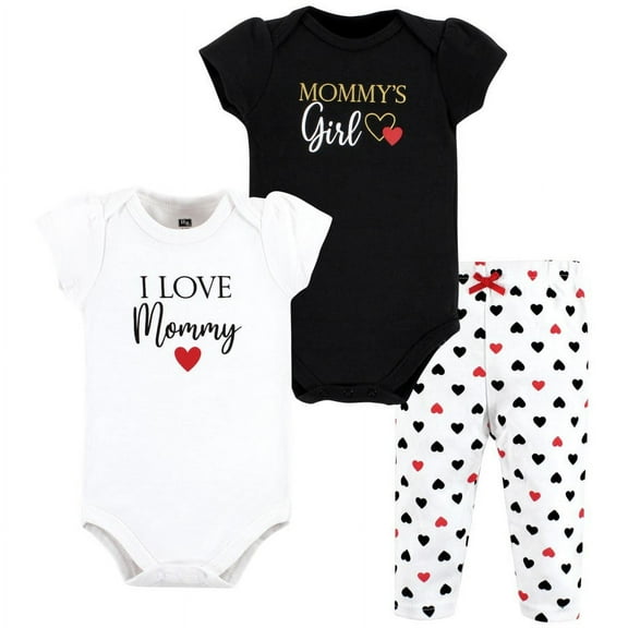 Hudson Baby Infant Girl Cotton Bodysuit and Pant Set, Girl Mommy Red Black, Preemie