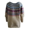 thumbnail image 4 of Fair Isle Sweater for Women Fashion Printed Crew Neck Sweater Loose Comfortable Fall Winter Long Sleeve Pullovers Top Multicolor Khaki L, 4 of 4