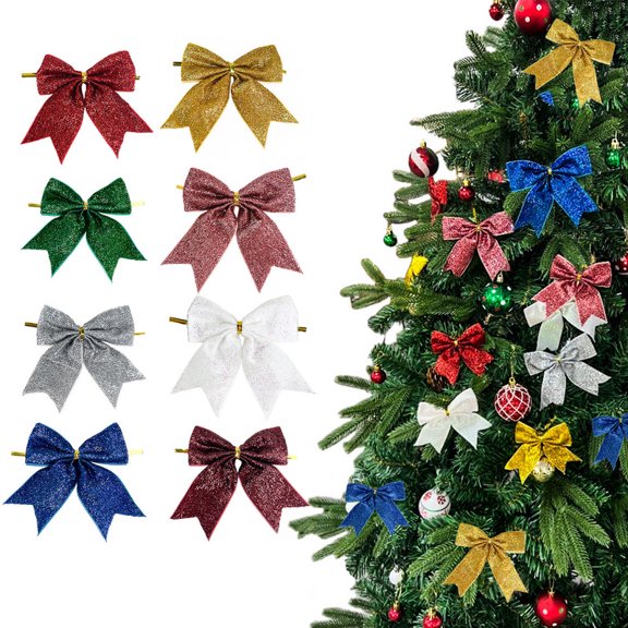 Homirary Christmas Bow Tree Topper, Christmas Bows with Gold Twist Ties, 8 Pack, One Size